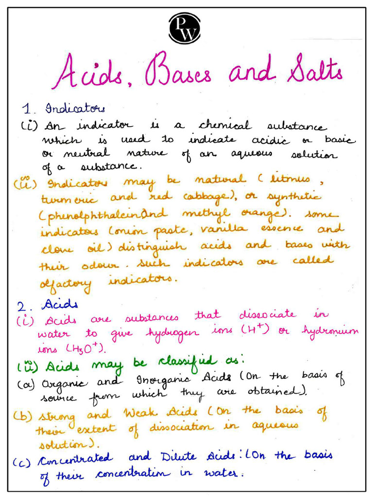 Acids, Bases and Salts - Handwritten Notes | PDF