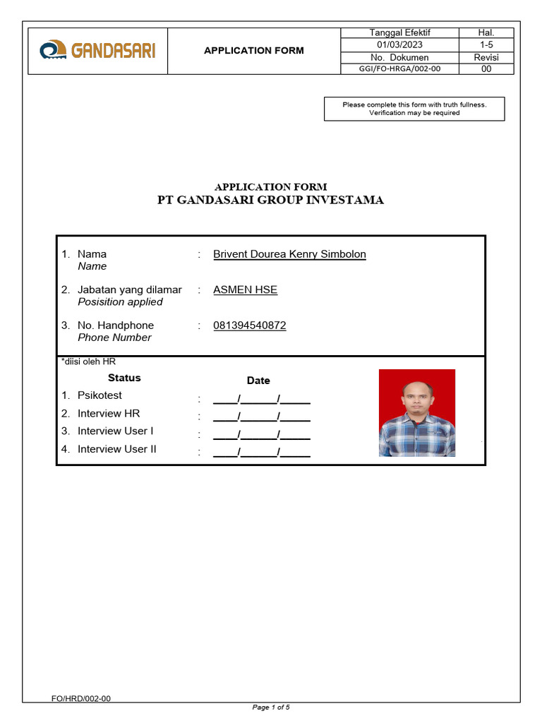 003. Form HR - Employee Application | PDF | Occupational Safety And ...