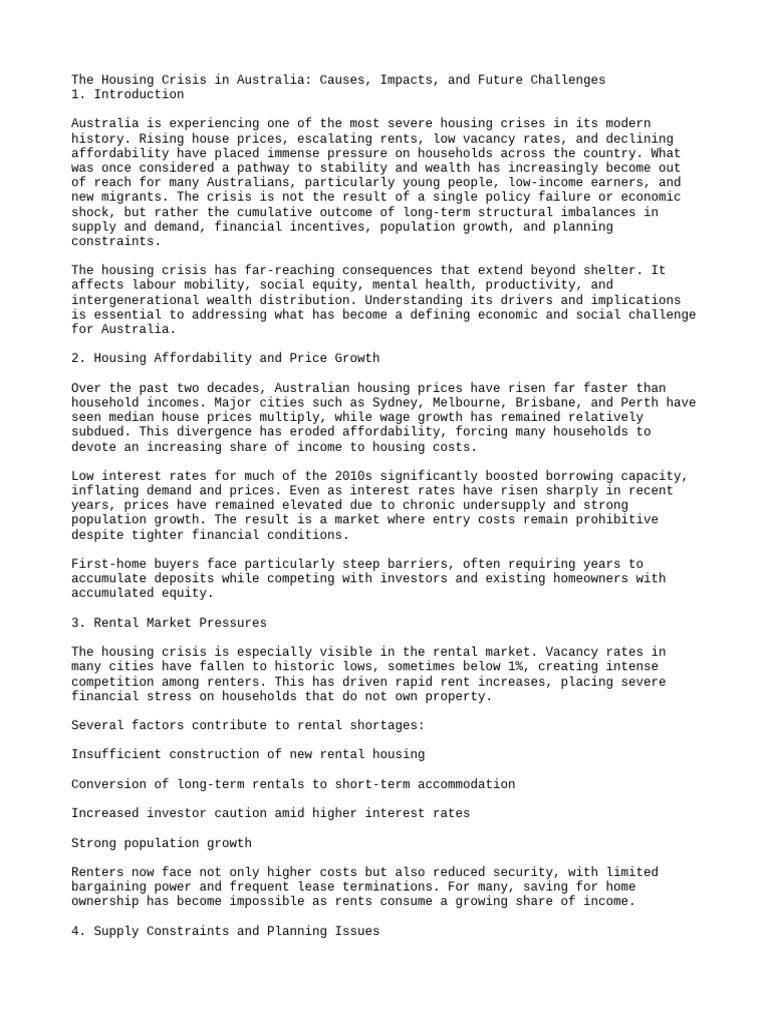 Australia’s Housing Crisis Explained | PDF | Affordable Housing ...