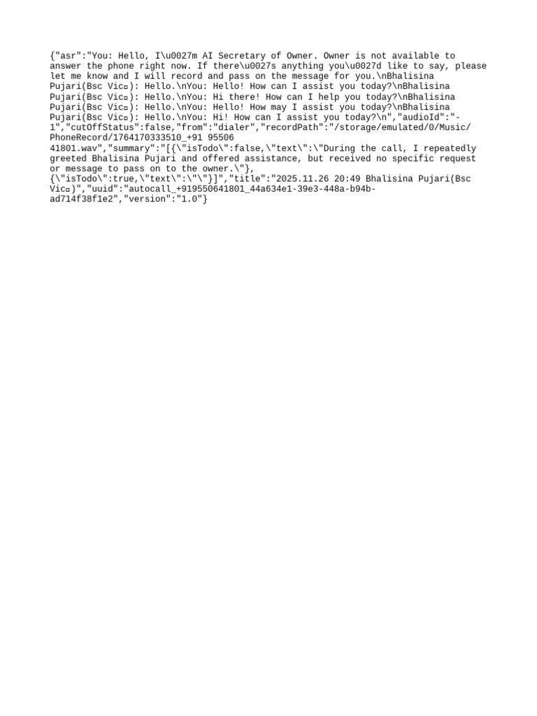AI Secretary Call Summary | PDF