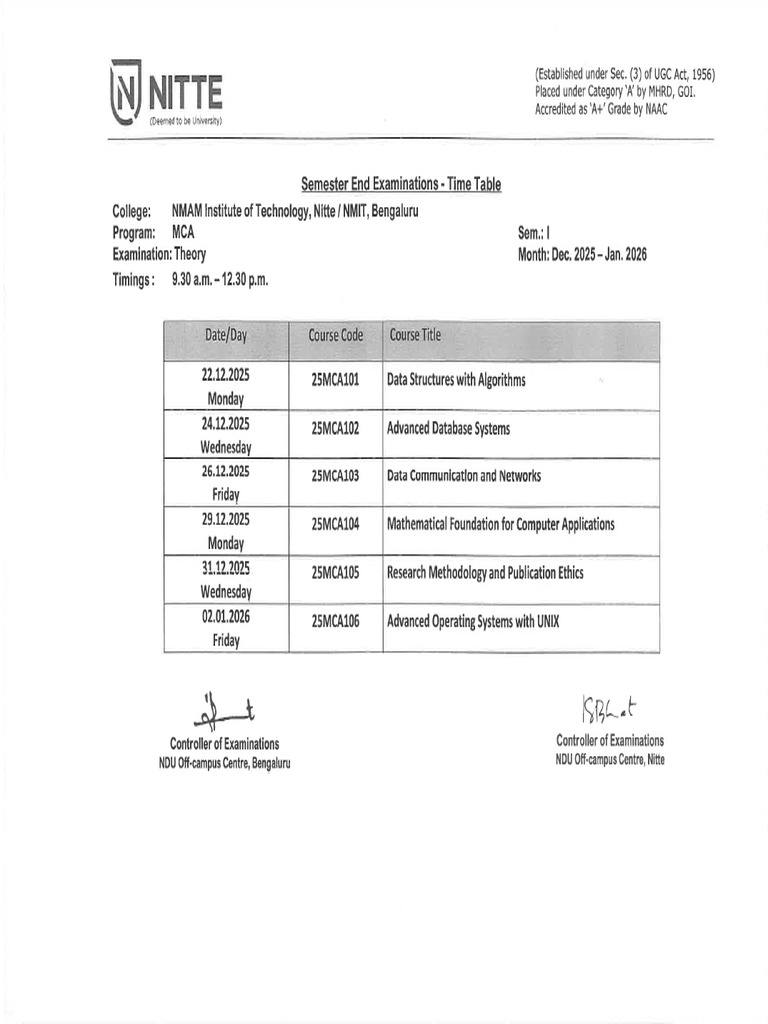 Ndu Mca See TT Dec 2025 | PDF