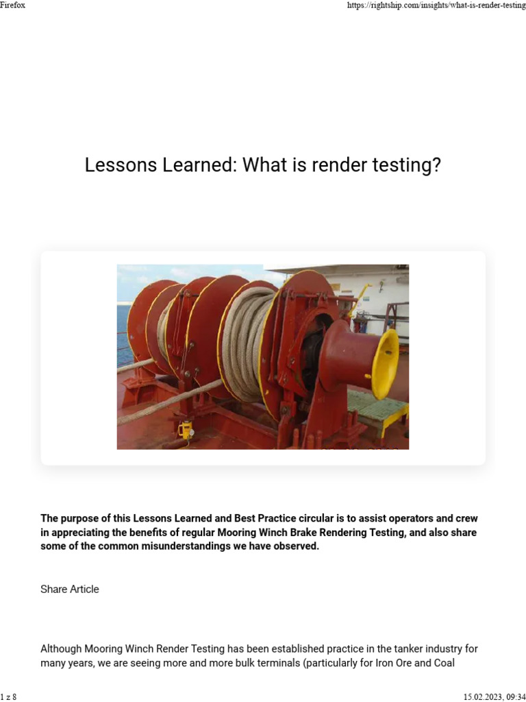 Mooring Winch Brake Render Testing Guide | PDF | Ships | Shipping