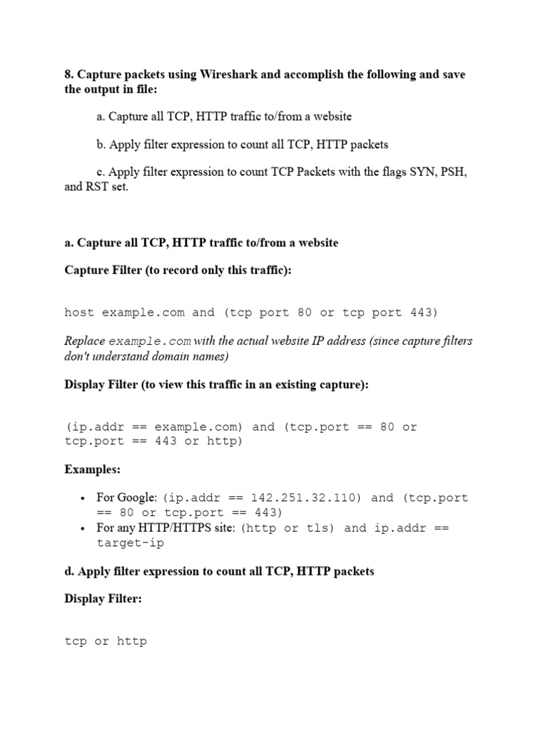 Wireshark TCP/HTTP Packet Capture Guide | PDF
