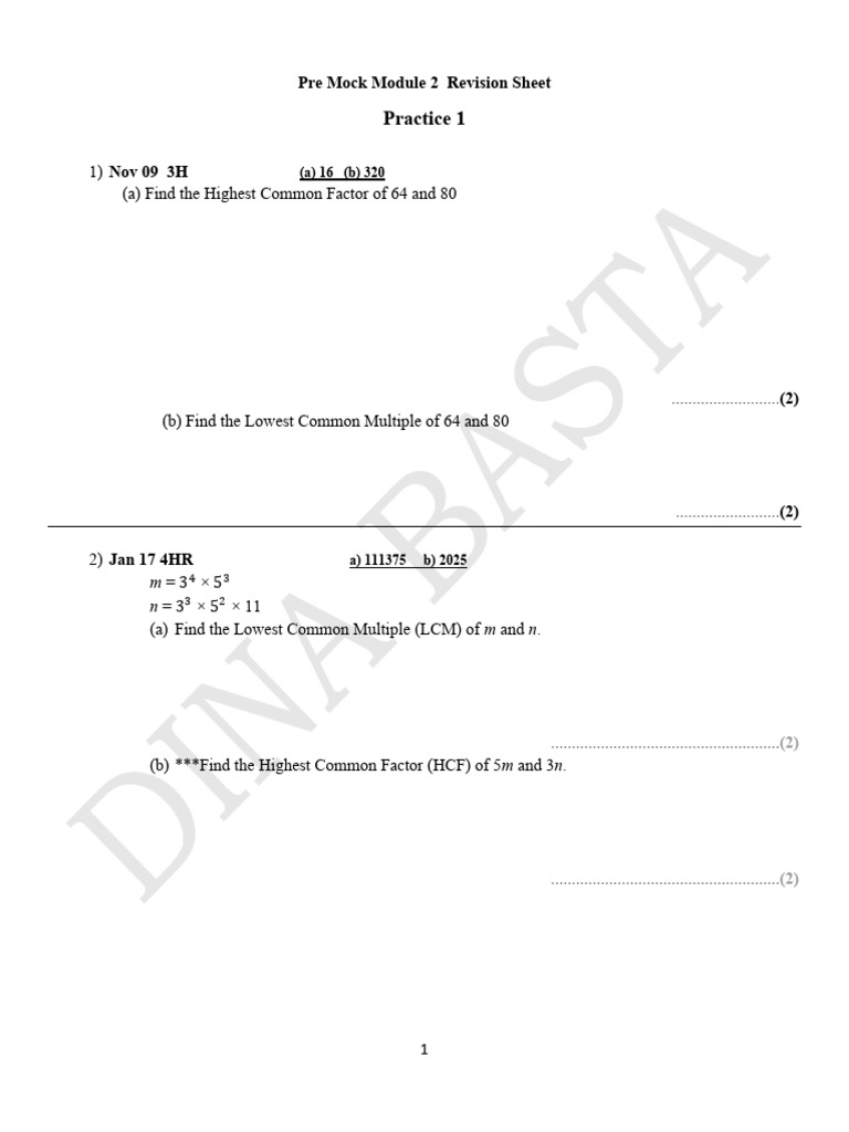 Math Revision Sheet for Common Factors and Equations | PDF | Algebra ...