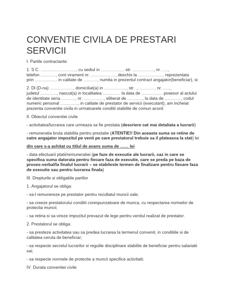 Conventie Civila de Prestari Servicii | PDF