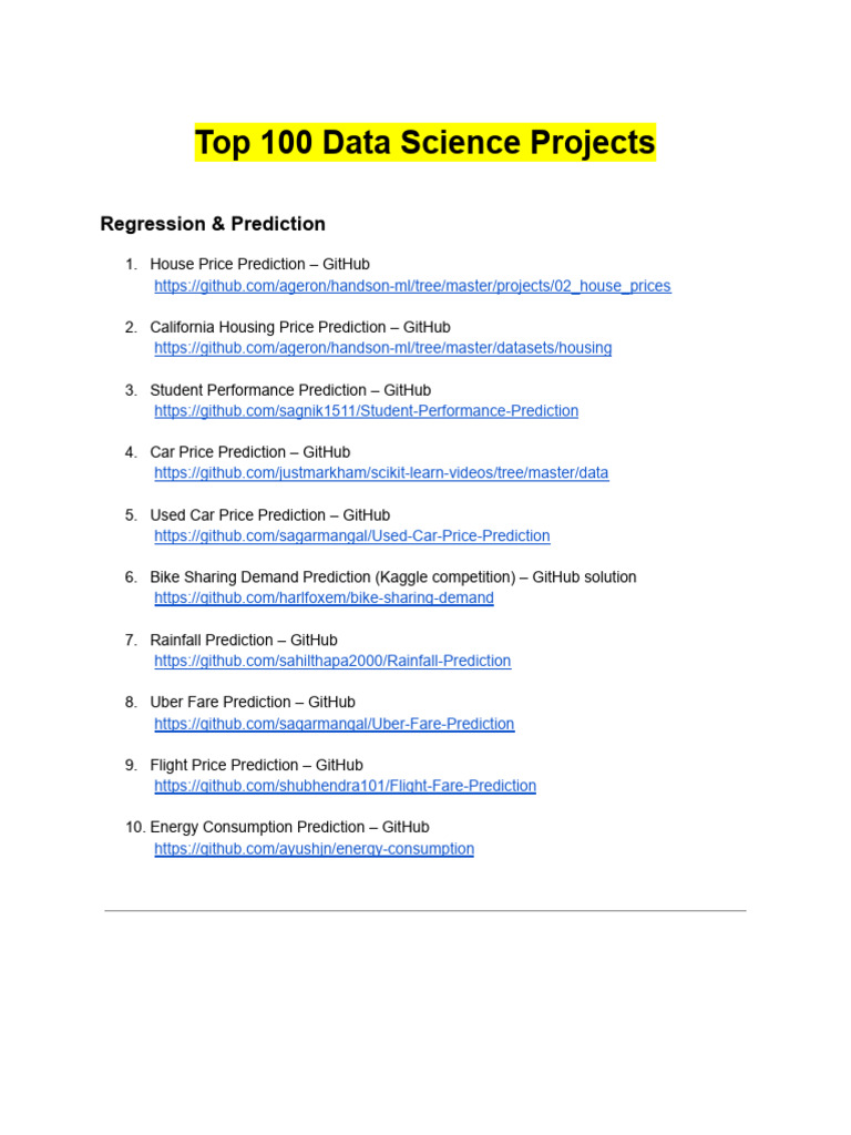 Top 100 Data Science Projects List | PDF | Forecasting | Internet Of Things