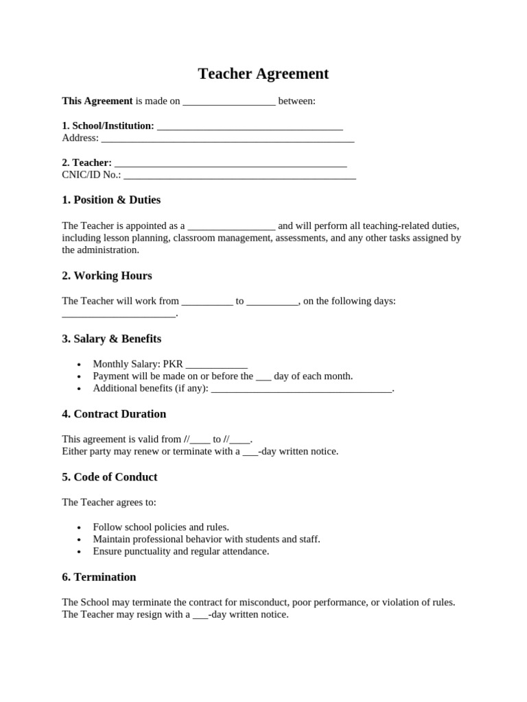 Teacher Employment Agreement Template | PDF