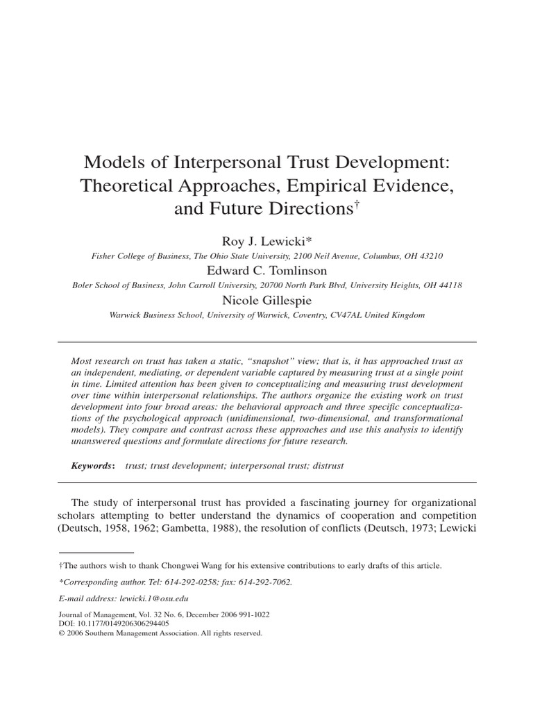 Interpersonal Trust Development Models | PDF | Affect (Psychology ...