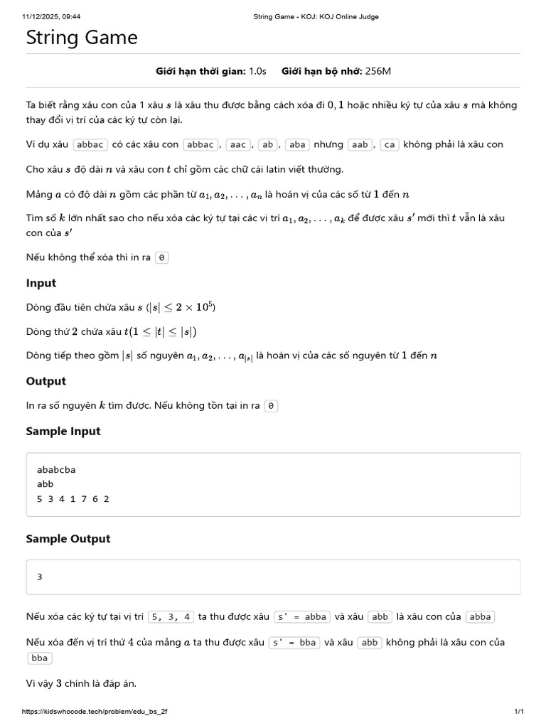 String Game - KOJ - KOJ Online Judge | PDF