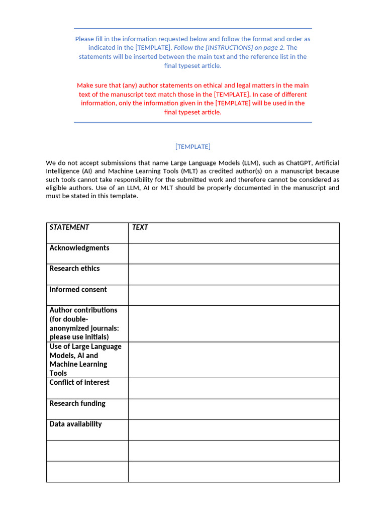 Author Statement Template Instructions | PDF | Institutional Review ...