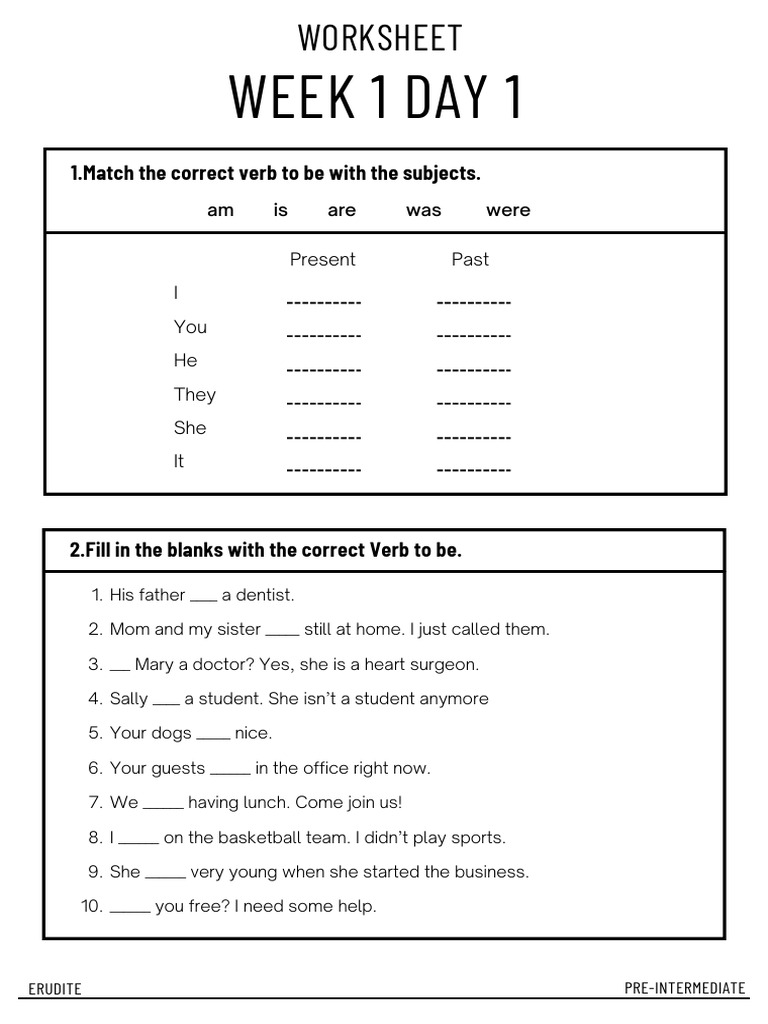 Pre-Intermediate Verb To Be Worksheet | PDF