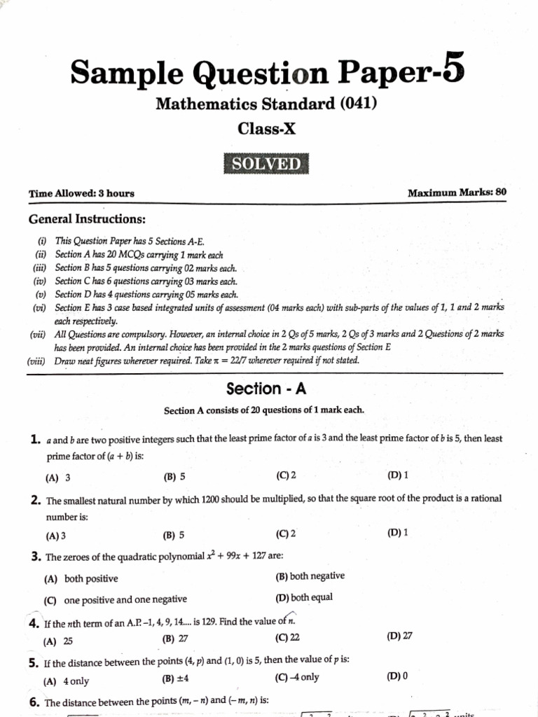 Class X Mathematics Sample Paper 5 | PDF | Circle | Triangle
