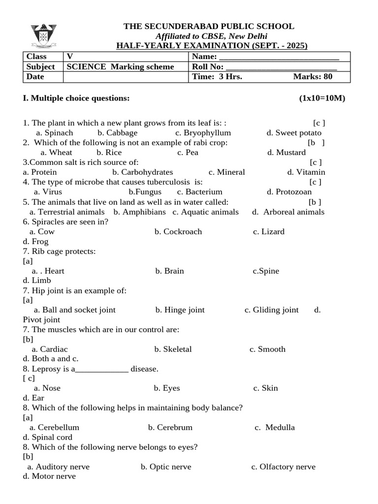 Secunderabad Public School Class V Science Exam | PDF | Liquids | Gases