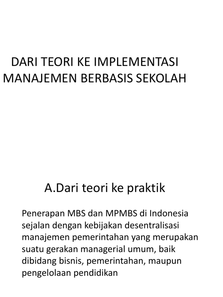 Dari Teori Ke Implementasi Manajemen Berbasis Sekolah | PDF