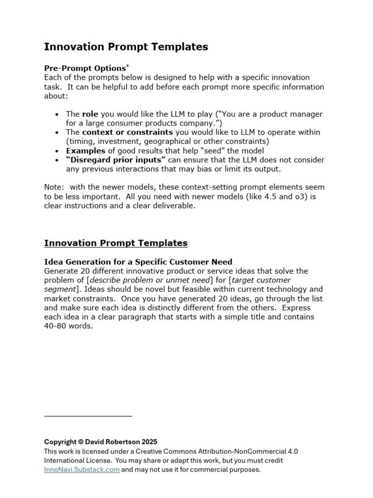 Innovation Prompt Templates Guide | PDF | Innovation | Market Segmentation