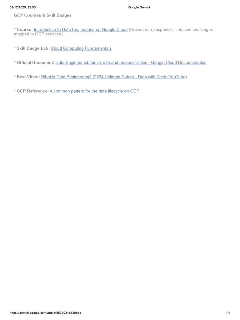 GCP Data Engineering Courses & Badges | PDF