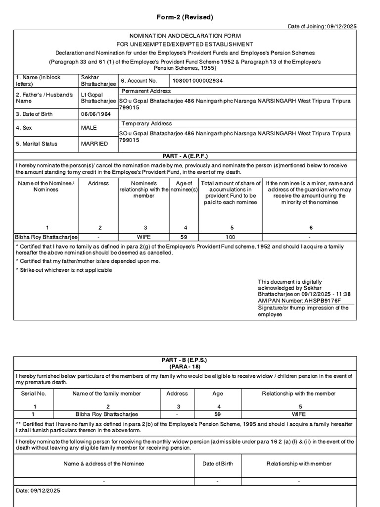 Employee Provident Fund Nomination Form | PDF