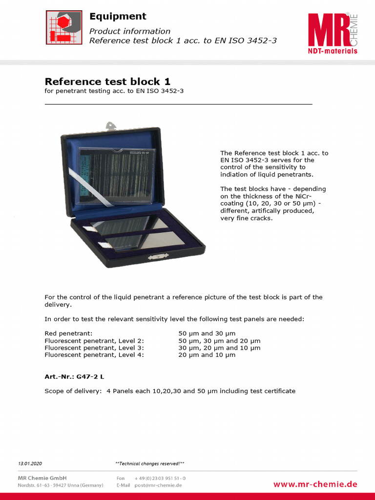 Reference Test Block for Penetrant Testing | PDF