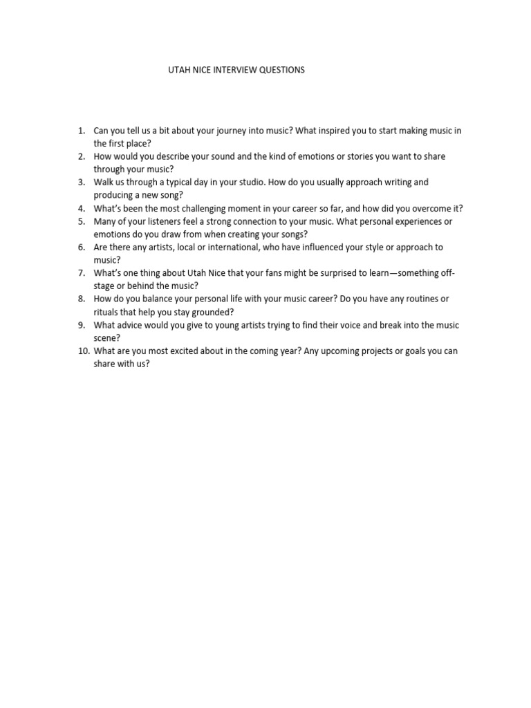Utah Nice Music Interview Insights | PDF