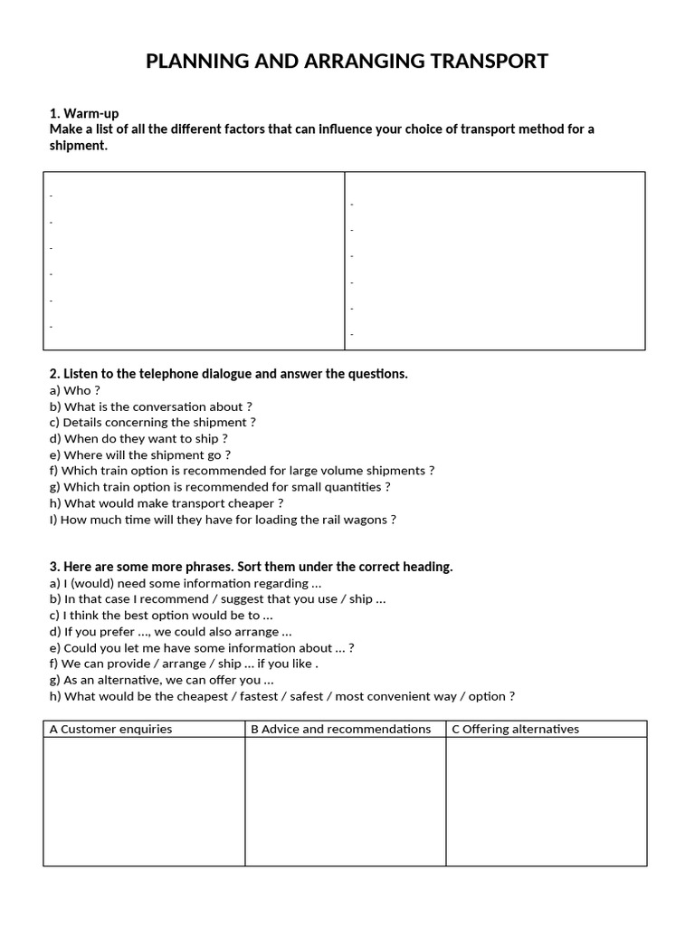 Transport Method Planning Guide | PDF | Length