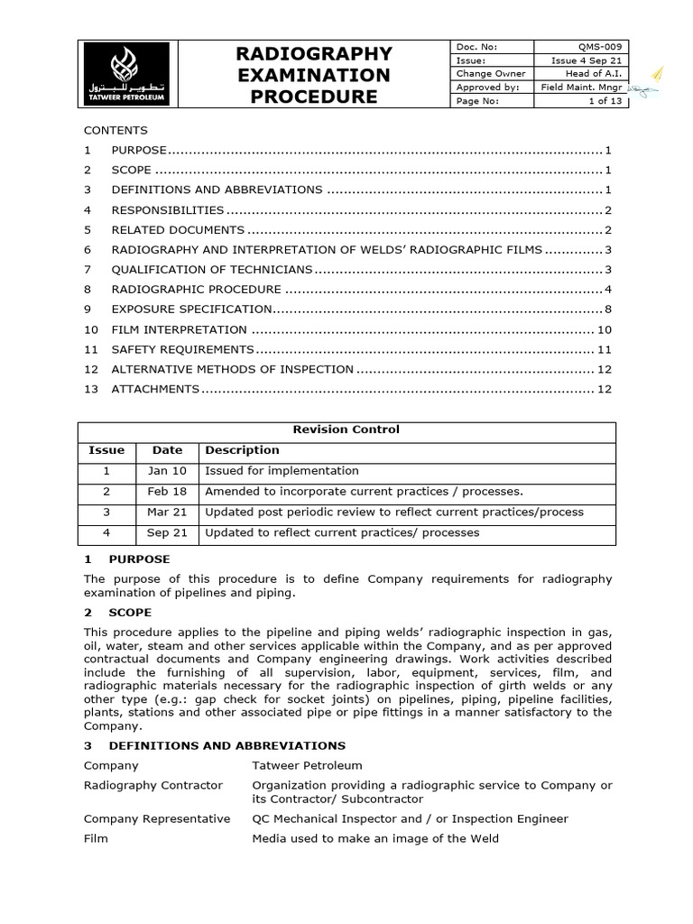 Radiography Examination Procedure Guide | PDF | Nondestructive Testing ...