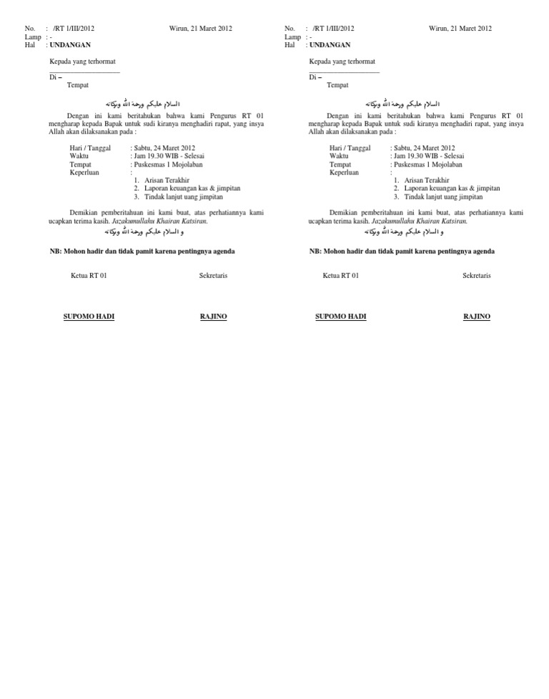 Surat Undangan Rapat Rt 01