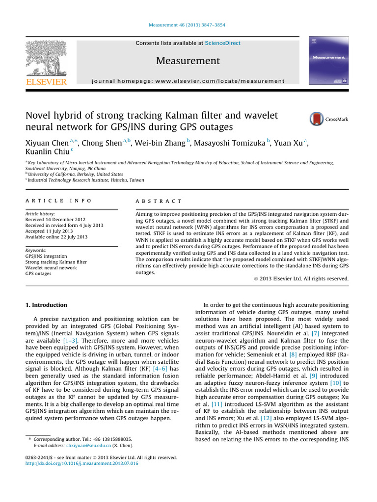 [69]. Novel Hybrid of Strong Tracking Kalman Filter and Wavelet Neural ...