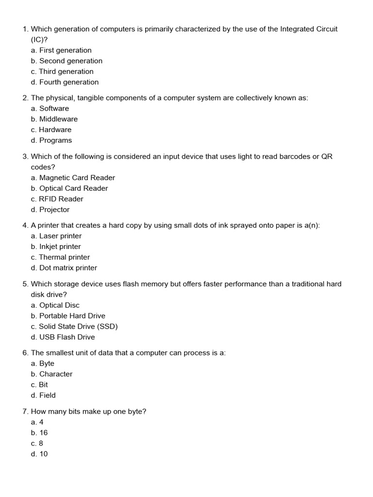 Computer Basics Quiz Questions | PDF | Computer Network | Computer Data ...
