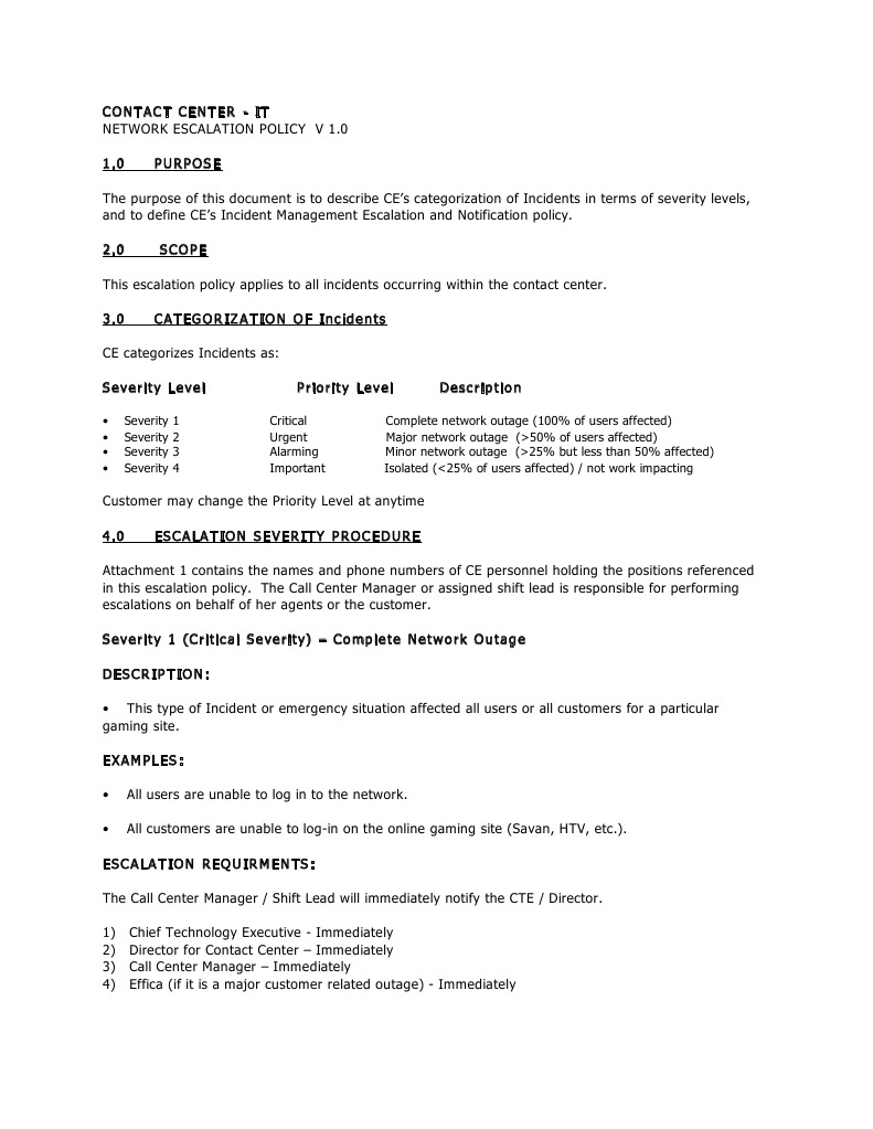 Contact Center Incident Escalation Policy | PDF | Call Centre | Emergency