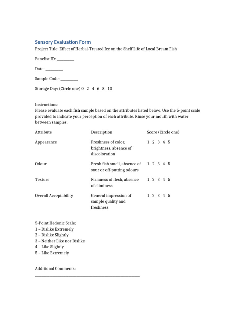 Sensory Evaluation Form | PDF