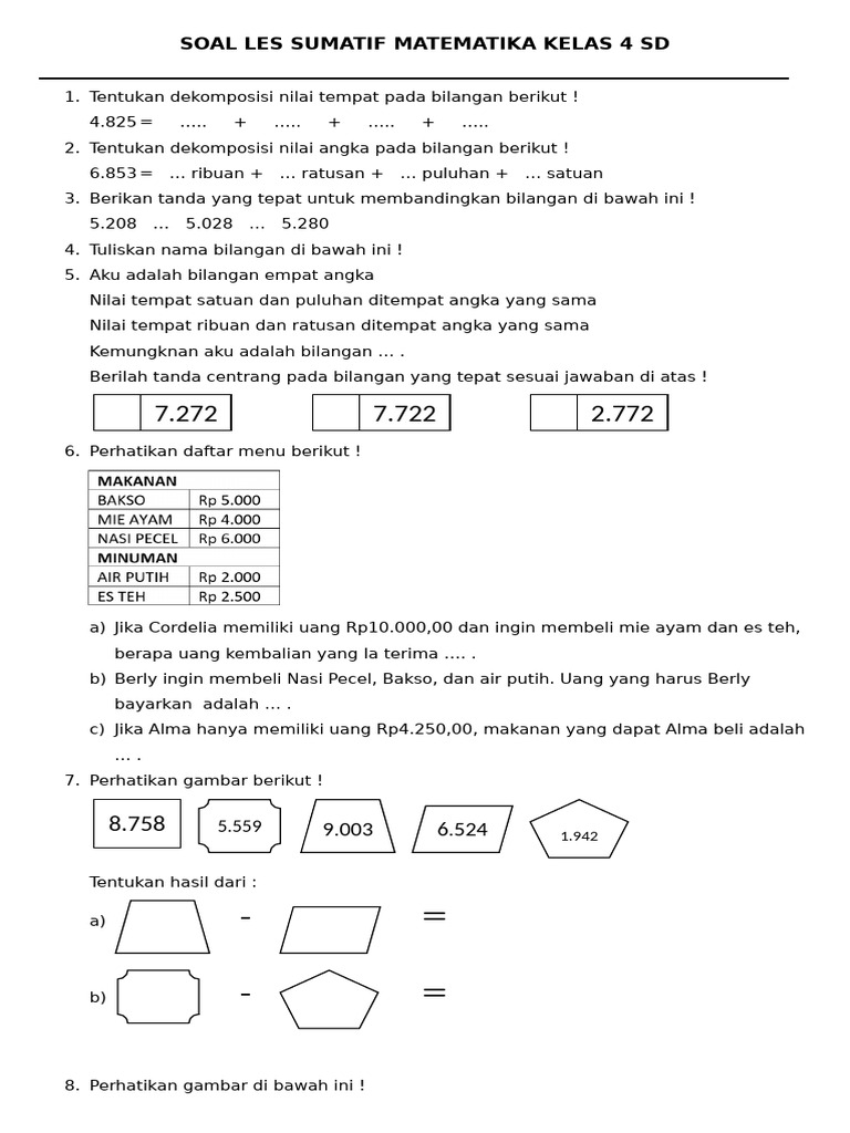 Soal Matematika Kelas 4 SD Lengkap | PDF