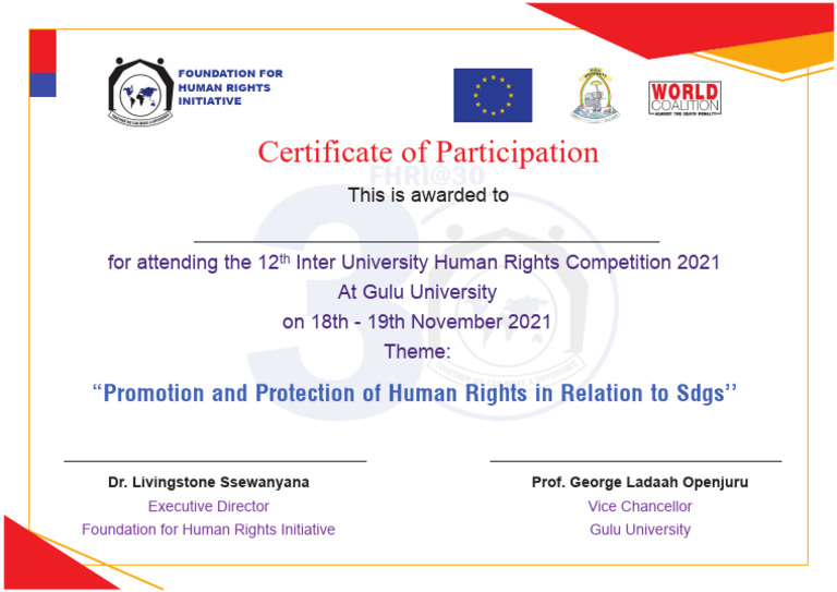Human Rights Competition Certificate 2021 | PDF