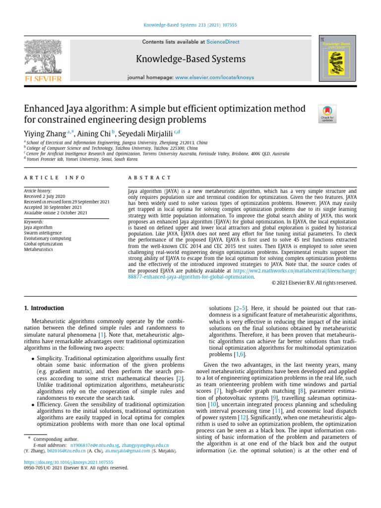 Enhanced Jaya Algorithm for Optimization | PDF | Metaheuristic ...