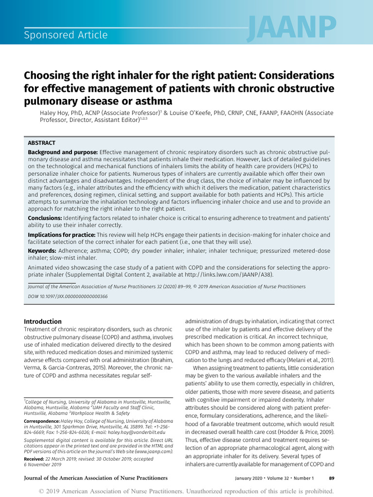 Choosing the Right Inhaler for COPD/Asthma | PDF | Asthma | Chronic ...