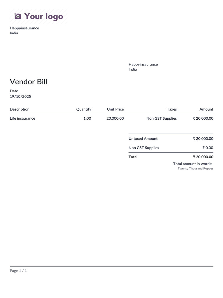 Vendor Bill for Life Insurance Services | PDF