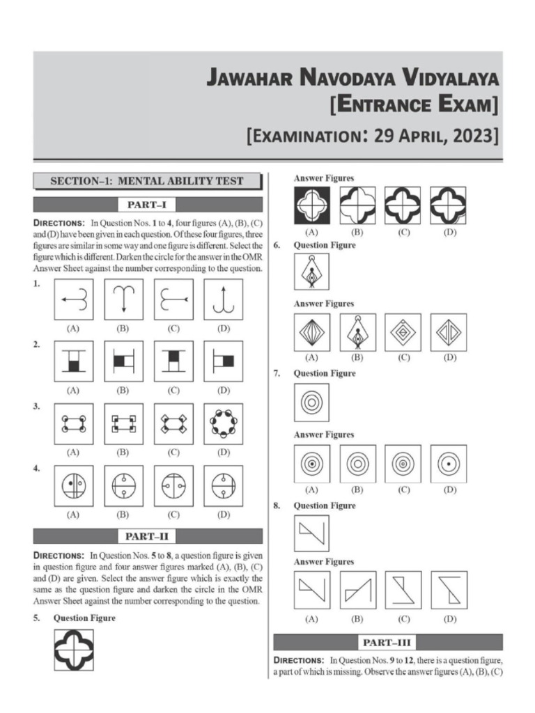JNV Class VI Question Paper 2023_1765449536271 | PDF