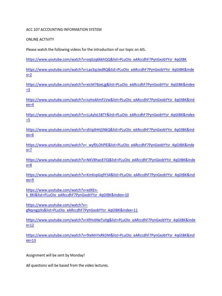 Acc 107 Accounting Information System | PDF