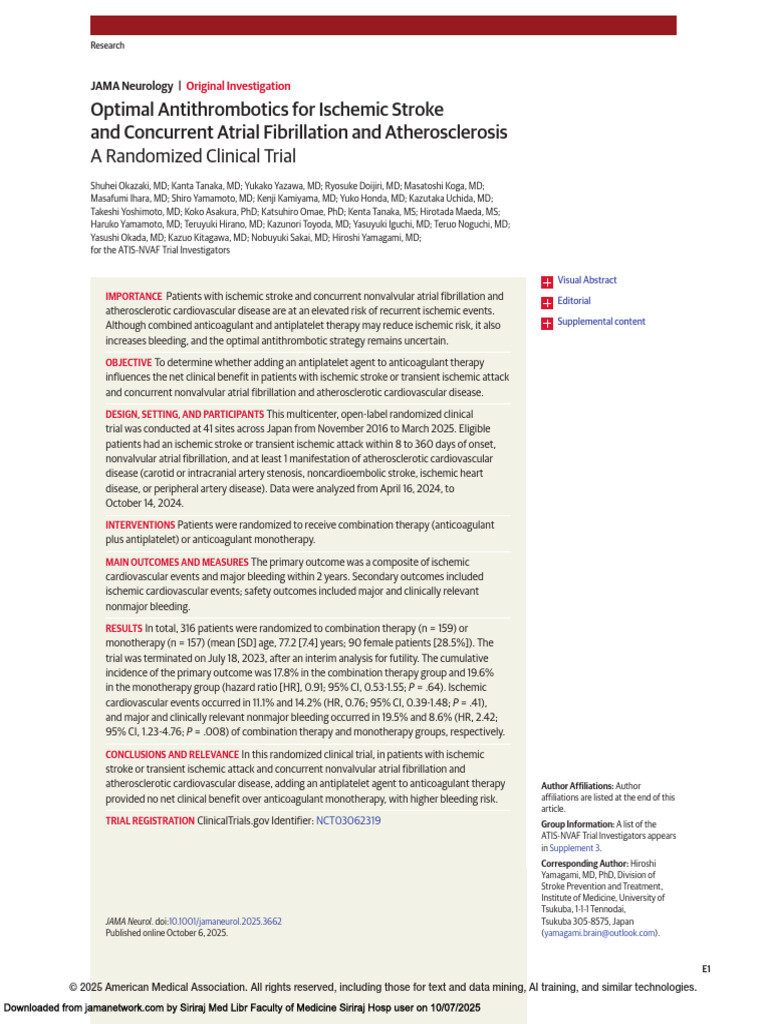 Antithrombotic Strategies for Stroke | PDF | Stroke | Medical Specialties