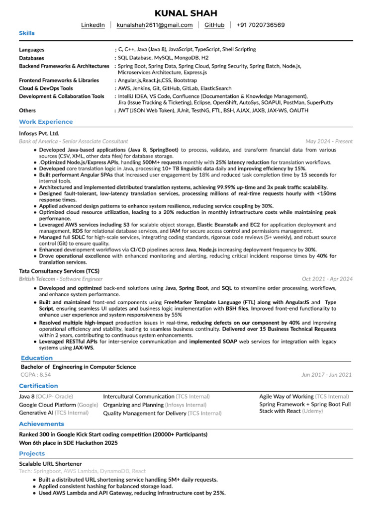 Kunal Shah: Software Engineer Profile | PDF | Databases | Computer ...