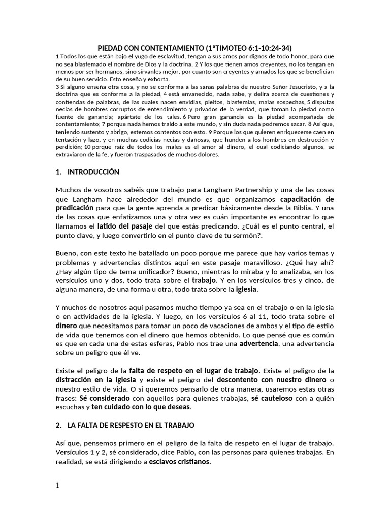 Piedad y Contentamiento en el Trabajo | PDF | Pablo el apóstol | Cristo ...