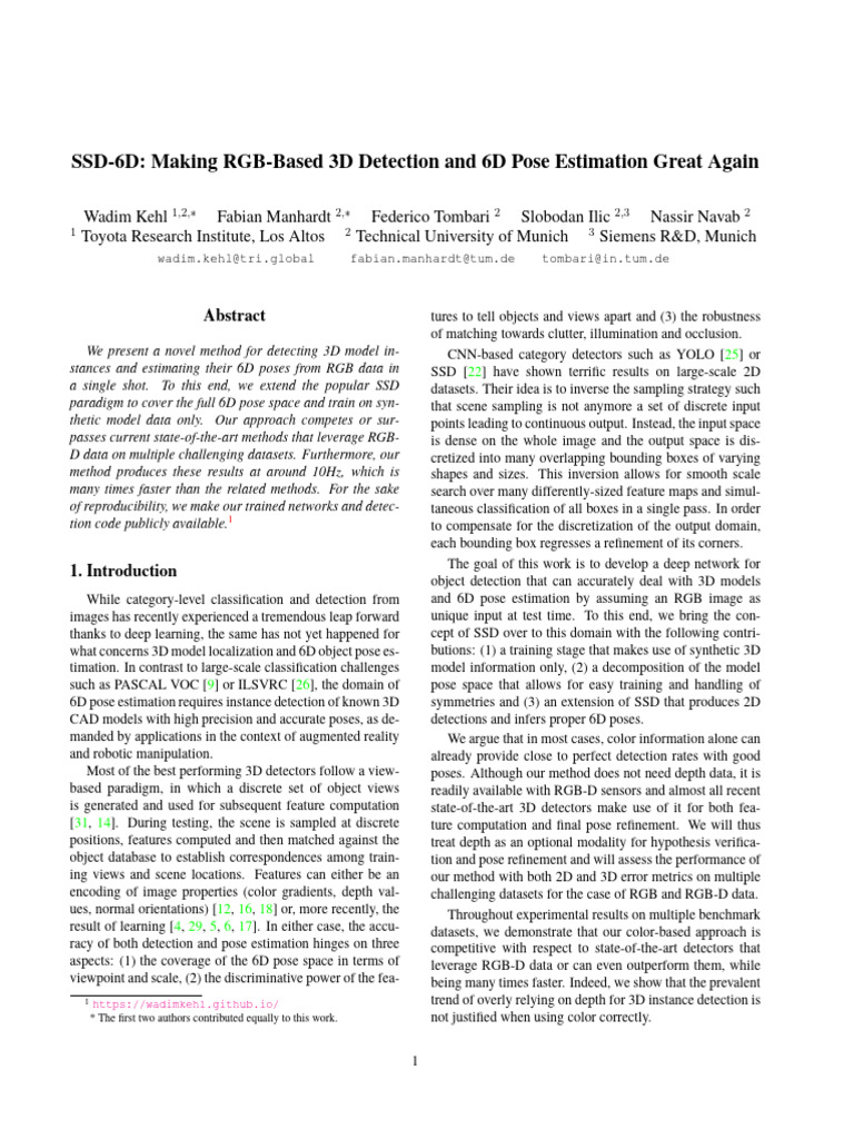 2017 - SSD-6D - Making RGB-Based 3D Detection and 6D Pose Estimation ...