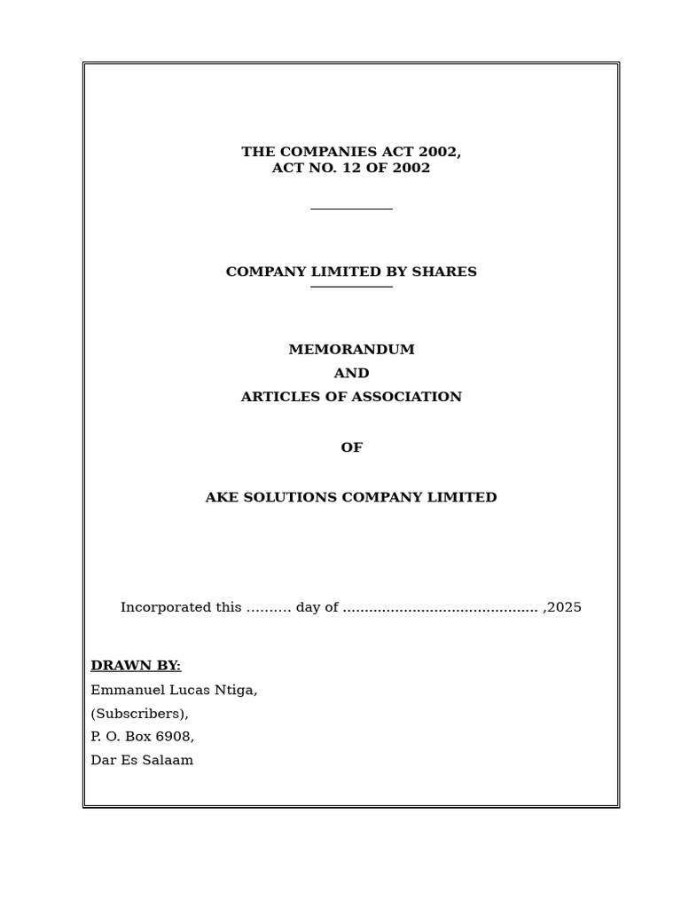 AKE Solutions Company Limited Memorandum | PDF | Securities (Finance ...