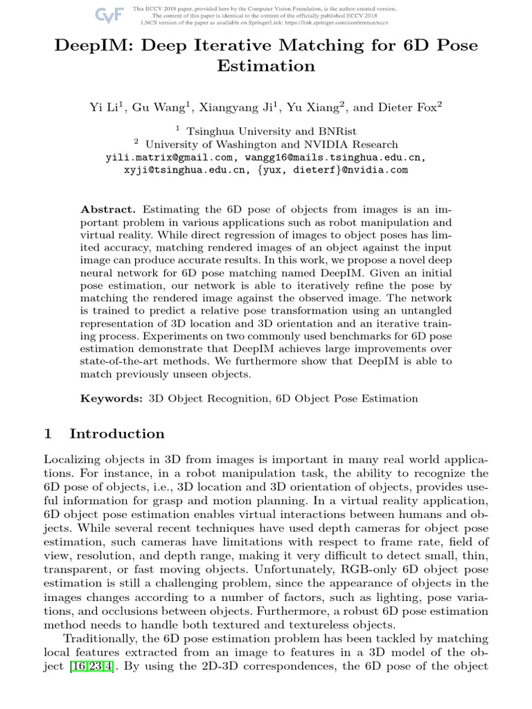2018 - DeepIM - Deep Iterative Matching For 6D Pose Estimation | PDF ...