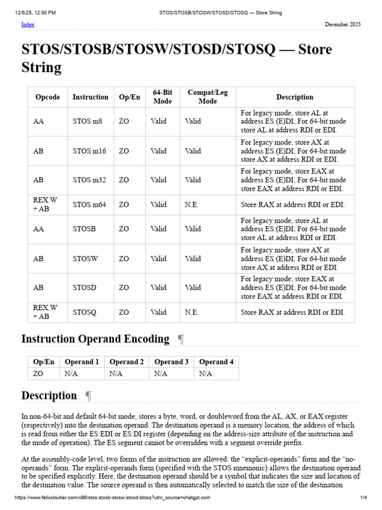Stos Stosb Stosw Stosd Stosq - Store String | PDF | Integer (Computer ...