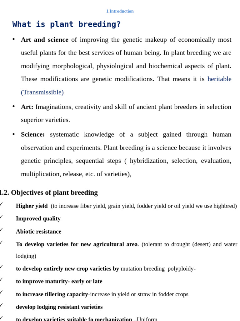 Plant Breeding: Techniques and Objectives | PDF | Dominance (Genetics ...
