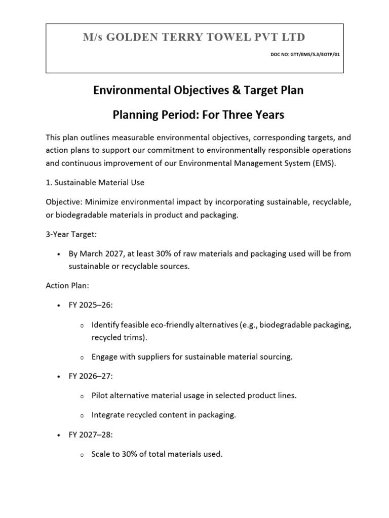 Environmental Objectives & Targets Plan | PDF | Recycling | Waste