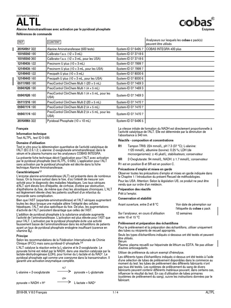 Test ALTPL : Alanine Aminotransférase | PDF | Transaminase ...