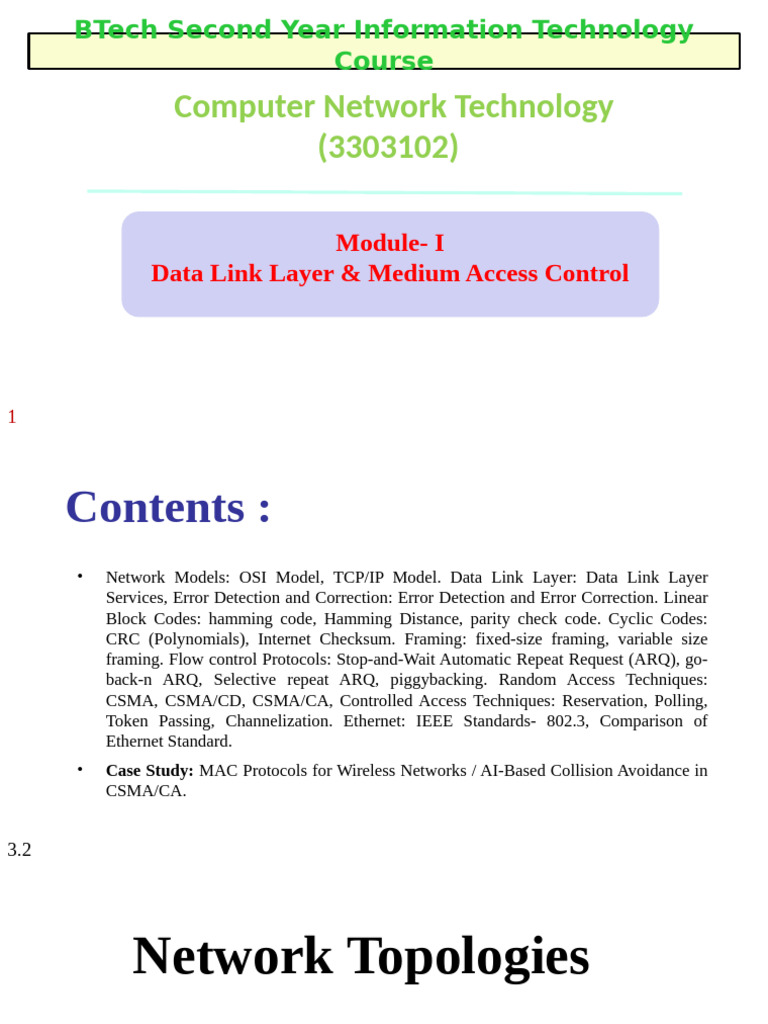 Data Link Layer & Network Topologies Guide | PDF | Network Topology ...