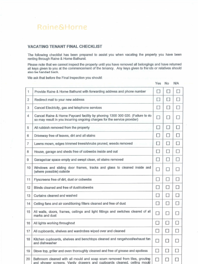 1 Laws Place - Leaving Checklist | PDF