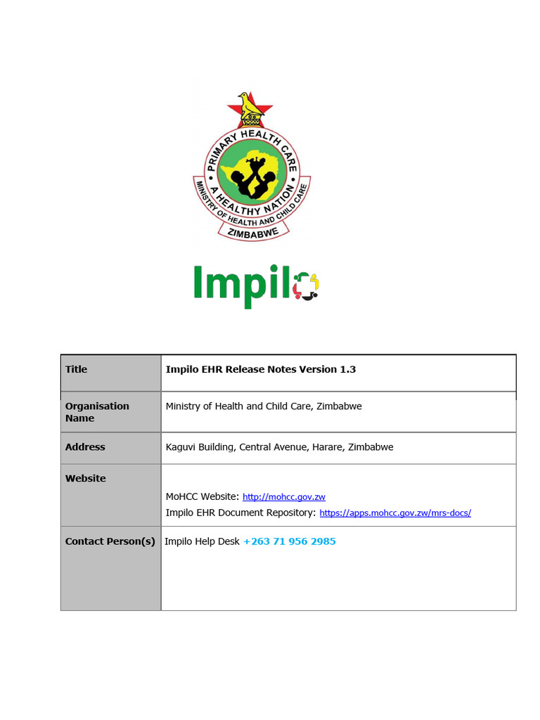 Impilo EHR Version 1.3 Release Notes | PDF | Electronic Health Record ...
